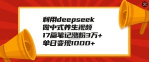 利用deepseek做中式养生视频，17篇笔记涨粉3万+，单日变现1k-晟哥学社资源库