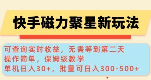 快手磁力新玩法，可查询实时收益，单机30+，批量可日入3到5张【揭秘】-晟哥学社资源库