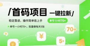 首码一键拉新项目，稳定靠谱，操作简单易上手，单号一小时70+，批量做每天5张【揭秘】-晟哥学社资源库