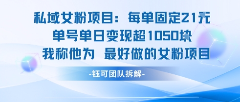 私域女粉项目：每单固定21块，单日变现超1k+，最好做的女粉项目-晟哥学社资源库