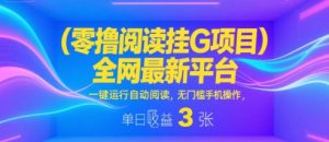 零撸阅读挂G项目，全网最新平台，一键运行自动阅读，无门槛手机操作，单日收益3张【揭秘】-晟哥学社资源库