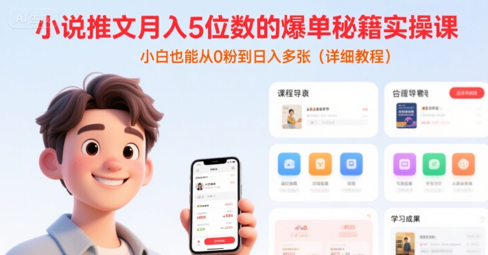 小说推文月入5位数的爆单秘籍实操课，，小白也能从0粉到日入多张(详细教程)-晟哥学社资源库