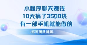 小程序聊天挣钱10天搞了3.5k，有一部手机就能做的-晟哥学社资源库