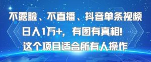 不露脸、不直播、抖音单条视频日入1W+，有图有真相！这个项目适合所有人操作-晟哥学社资源库