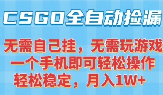 CSGO自动捡漏项目，最新独家玩法，一个手机可操作，新手小白轻松月入1W+，操作简单易上手【揭秘】-晟哥学社资源库