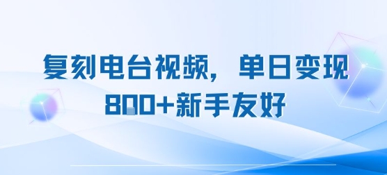 复刻电台视频，单日变现8张+新手友好，长期可做-晟哥学社资源库