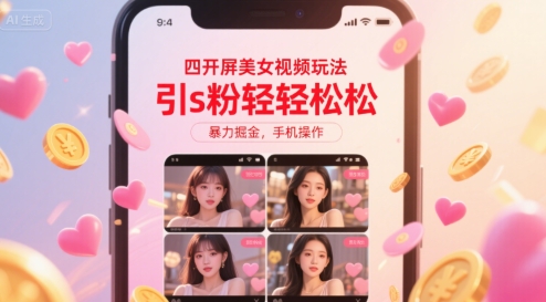 四开屏美女视频玩法，引s粉轻轻松松，暴力掘金，手机操作【揭秘】-晟哥学社资源库