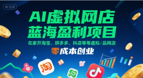 AI虚拟网店蓝海盈利项目，在家开淘宝、拼多多、抖店等虚拟品网店，零成本创业-晟哥学社资源库
