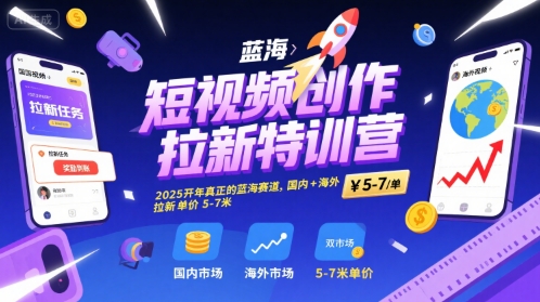 短视频创作拉新特训营，2025开年真正的蓝海赛道，国内+海外，拉新单价5-7米-晟哥学社资源库
