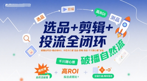 选品+剪辑+投流全闭环，破播自然流+撬动高ROI，手把手打通“选品-剪辑-测品-千川随心推”全链-晟哥学社资源库