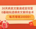 30天疯卖文案速成变现营，0基础玩透爆卖文案捞金术！每月增收20000+-晟哥学社资源库