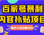 百家号暴利内容补贴项目，图文10元一条，视频30一条，新手小白日赚300+-晟哥学社资源库
