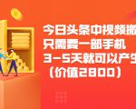 今日头条中视频搬运项目,只需要一部手机3-5天就可以产生利润(价值2800元)-晟哥学社资源库
