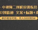 中视频二创解说训练营:从0到精通 文案+标题+素材、月入5000到5W-晟哥学社资源库