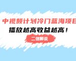 中视频计划冷门蓝海项目【二创解说】陪跑课程:播放越高收益越高-晟哥学社资源库
