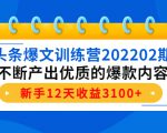 头条爆文训练营202202期,不断产出优质的爆款内容,新手12天收益3100+-晟哥学社资源库
