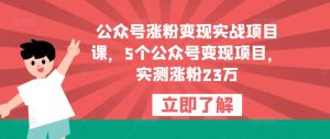 公众号涨粉变现实战项目课，5个公众号变现项目，实测涨粉23万-晟哥学社资源库