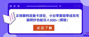正规暴利流量卡项目，小白零基础零成本无脑照抄也能日入300+【揭秘】-晟哥学社资源库