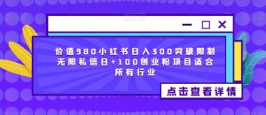 价值980小红书日入300突破限制无限私信日+100创业粉项目适合所有行业-晟哥学社资源库