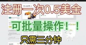 国外项目注册一次0.5美金，只需三分钟无脑操作，可批量同时放大操作，小白工作室福利【揭秘】-晟哥学社资源库