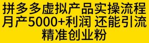 拼多多虚拟产品实操流程,月产5000+利润,还能引流精准创业粉【揭秘】-晟哥学社资源库