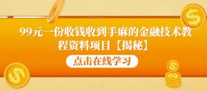 99元一份收钱收到手麻的金融技术教程资料项目【揭秘】-晟哥学社资源库