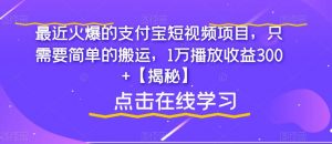 最近火爆的支付宝短视频项目，只需要简单的搬运，1万播放收益300+【揭秘】-晟哥学社资源库