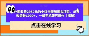 外面收费2980元的小红书壁纸掘金项目,单日收益破1000+,一部手机即可操作【揭秘】-晟哥学社资源库