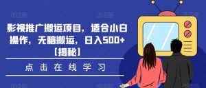 影视推广搬运项目,适合小白操作,无脑搬运,日入500+【揭秘】-晟哥学社资源库