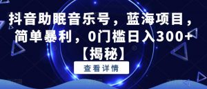 抖音助眠音乐号，蓝海项目，简单暴利，0门槛日入300+【揭秘】-晟哥学社资源库