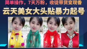 云天美女大头贴暴力起号教学,简单操作,7天万粉,收徒带货变现香-晟哥学社资源库