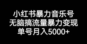 小红书暴力音乐号，无脑搞流量暴力变现，单号月入5000+-晟哥学社资源库