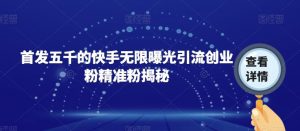 首发五千的快手无限曝光引流创业粉精准粉揭秘-晟哥学社资源库