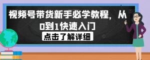 视频号带货新手必学教程,从0到1快速入门-晟哥学社资源库