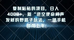 复制粘贴的项目,日入4000+,新“逆空使命“闷声发财的野路子玩法,一部手机即可上手-晟哥学社资源库