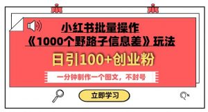 小红书批量操作《1000个野路子信息差》玩法,一分钟制作一个图文,不封号,日引100+创业粉-晟哥学社资源库