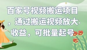 百家号视频搬运项目，通过搬运视频放大收益，可批量起号【揭秘】-晟哥学社资源库