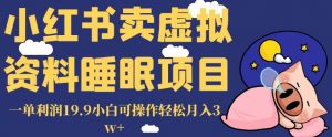 小红书卖虚拟资料睡眠项目,一单利润19.9小白可操作轻松月入3w+【揭秘】-晟哥学社资源库
