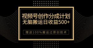 最新视频号创作分成计划,无脑搬运一天收益500+,100%搬运过原创技巧【揭秘】-晟哥学社资源库