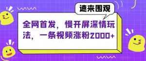 全网首发，慢开屏深情玩法，一条视频涨粉2000+【揭秘】-晟哥学社资源库