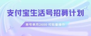 支付宝生活号作者招募计划,单号单月2600,可批量去做,工作室一人一个月轻松1w+【揭秘】-晟哥学社资源库