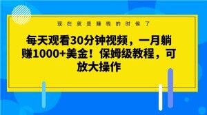 每天观看30分钟视频，一月躺赚1000+美金！保姆级教程，可放大操作【揭秘】-晟哥学社资源库