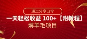 薅羊毛项目，靠分享口令，一天轻松收益100+【附教程】【揭秘】-晟哥学社资源库