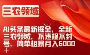 AI头条最新掘金，全新三农领域，不违规不封号，简单粗暴月入6000＋【揭秘】-晟哥学社资源库