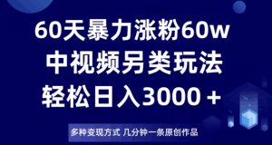 60天暴力涨粉60W，中视频另类玩法，日入3000＋，几分钟一条原创作品多种变现方式-晟哥学社资源库