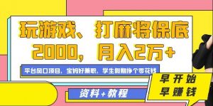玩游戏、打麻将保底2000，月入2万+，平台风口项目【揭秘】-晟哥学社资源库