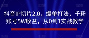 抖音IP切片2.0，爆单打法，千粉账号5W收益，从0到1实战教学【揭秘】-晟哥学社资源库