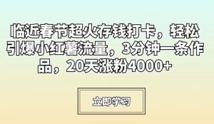 临近春节超火存钱打卡,轻松引爆小红薯流量,3分钟一条作品,20天涨粉4000+【揭秘】-晟哥学社资源库