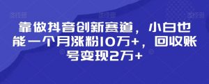 靠做抖音创新赛道,小白也能一个月涨粉10万+,回收账号变现2万+【揭秘】-晟哥学社资源库