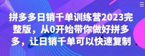 拼多多日销千单训练营2023完整版，从0开始带你做好拼多多，让日销千单可以快速复制-晟哥学社资源库